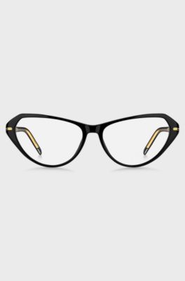 Montura para gafas graduadas de acetato negro con detalles dorados, Negro