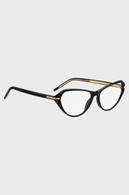 Montura para gafas graduadas de acetato negro con detalles dorados, Negro