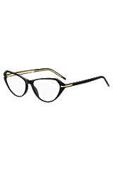 Montura para gafas graduadas de acetato negro con detalles dorados, Negro
