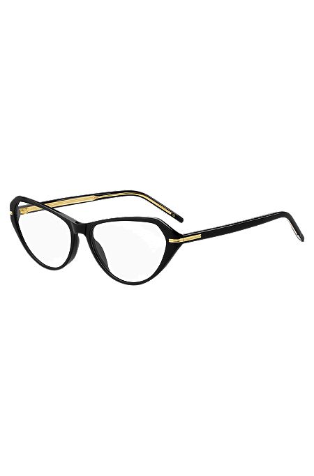 Montura para gafas graduadas de acetato negro con detalles dorados, Negro