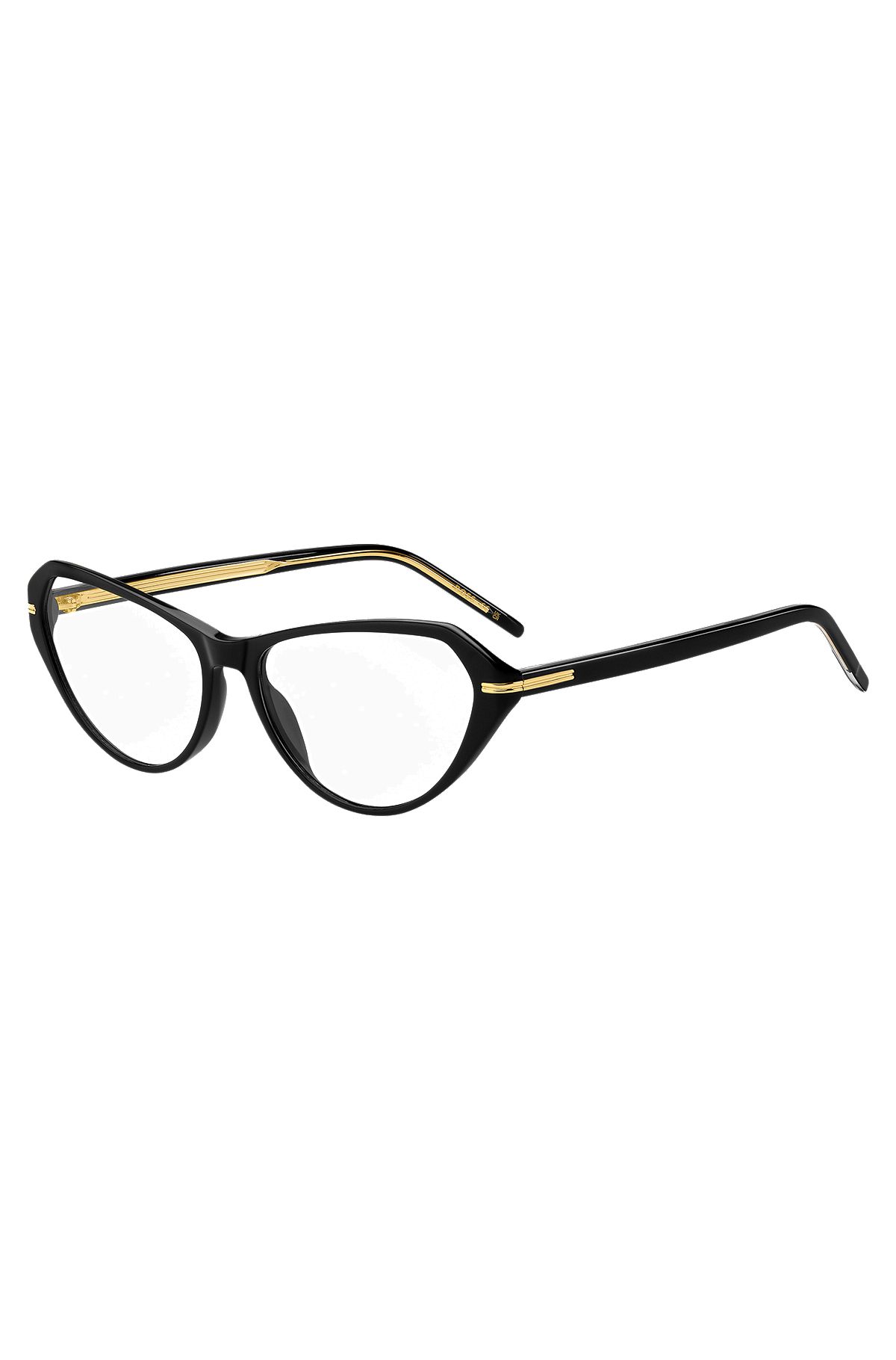 Brillenfassung aus schwarzem Acetat mit goldfarbenen Details, Schwarz