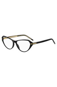 Brillenfassung aus schwarzem Acetat mit goldfarbenen Details, Schwarz