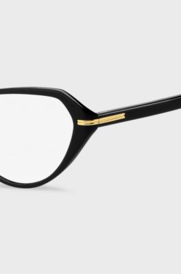 Montura para gafas graduadas de acetato negro con detalles dorados, Negro