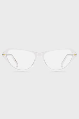 Occhiali da vista in acetato bianco con dettagli in metallo dorato, Bianco