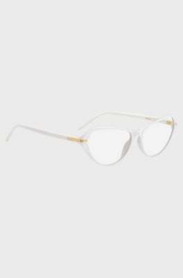 Montura para gafas graduadas de acetato blanco con detalles met&aacute;licos dorados, Blanco