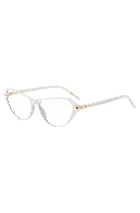 Montura para gafas graduadas de acetato blanco con detalles metálicos dorados, Blanco