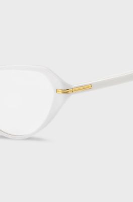 Monture optique en ac&eacute;tate blanc avec garnitures en m&eacute;tal dor&eacute;, Blanc