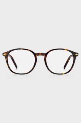 Monture optique en ac&eacute;tate Havana avec garnitures en m&eacute;tal dor&eacute;, Marron