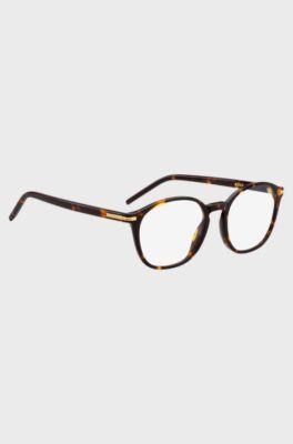 Monture optique en ac&eacute;tate Havana avec garnitures en m&eacute;tal dor&eacute;, Marron