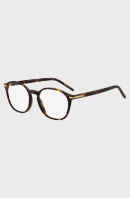 Monture optique en ac&eacute;tate Havana avec garnitures en m&eacute;tal dor&eacute;, Marron