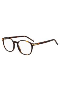Monture optique en ac&eacute;tate Havana avec garnitures en m&eacute;tal dor&eacute;, Marron