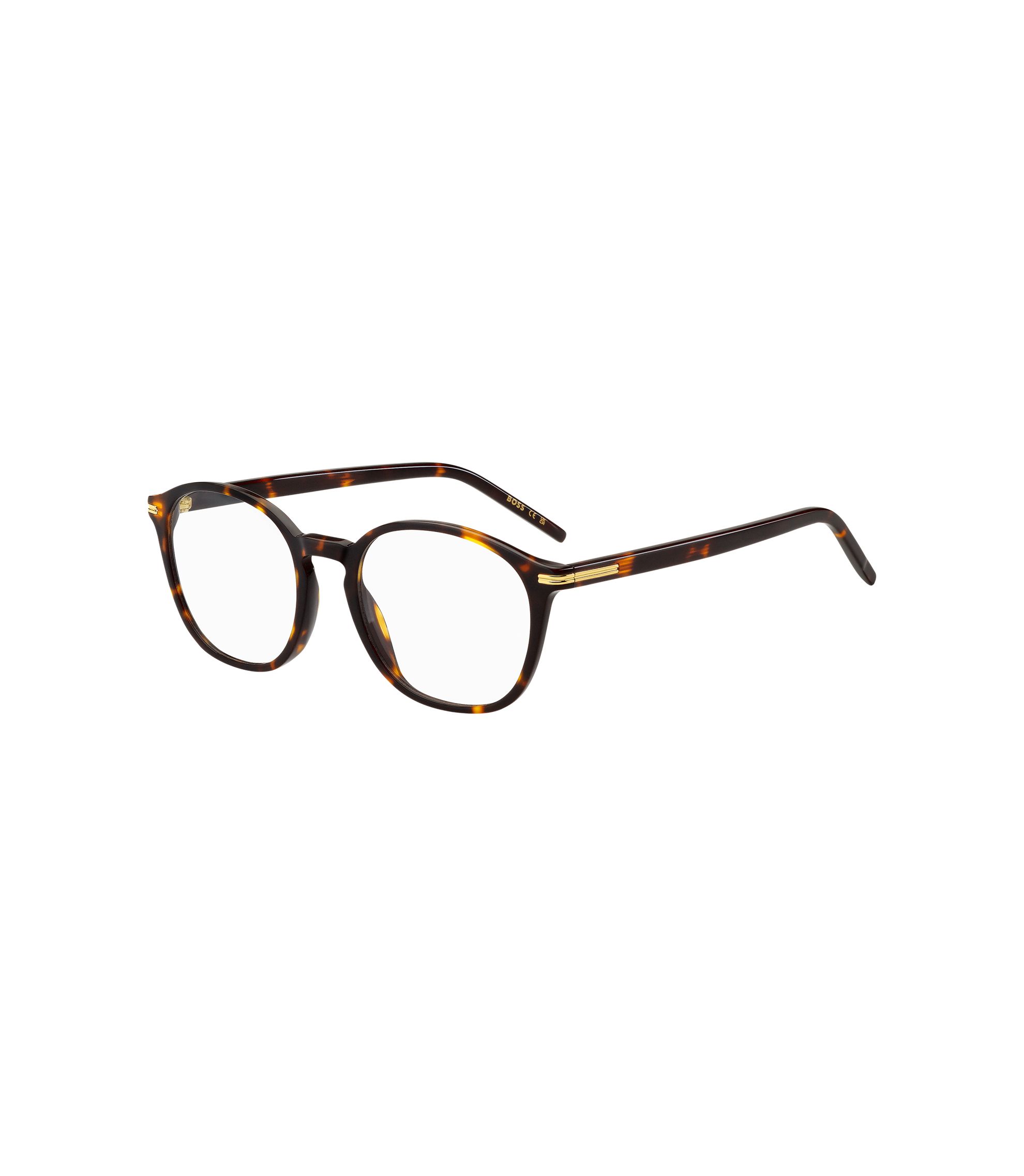 Brillenfassung aus Acetat mit Havanna-Muster und goldfarbenen Metalldetails