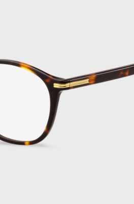 Monture optique en ac&eacute;tate Havana avec garnitures en m&eacute;tal dor&eacute;, Marron