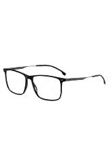 Brillenfassung aus schwarzem Acetat mit Bügeln aus schwarzem Edelstahl, Schwarz