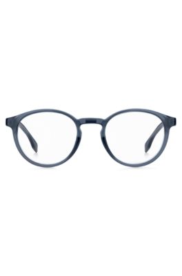 Round optical frames in blue acetate with 3D logo, Blue