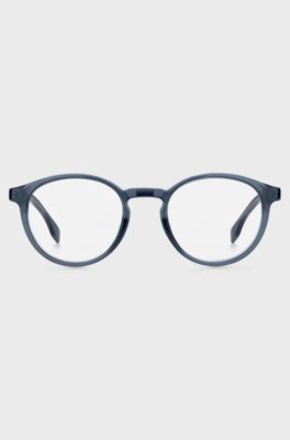Round optical frames in blue acetate with 3D logo, Blue