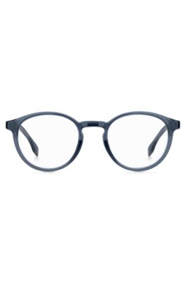 Monture optique ronde en acétate bleu avec logo en relief