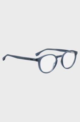 Round optical frames in blue acetate with 3D logo, Blue