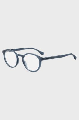 Round optical frames in blue acetate with 3D logo, Blue