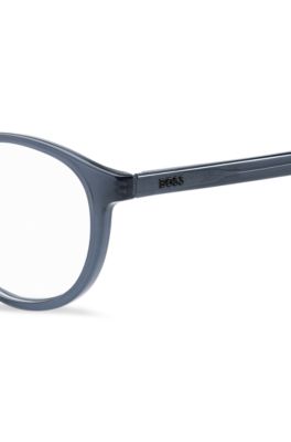 Round optical frames in blue acetate with 3D logo, Blue