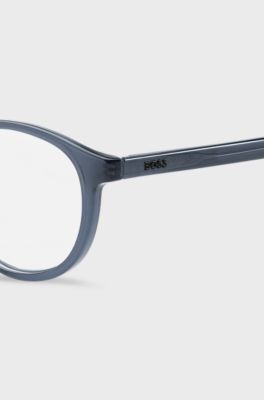 Round optical frames in blue acetate with 3D logo, Blue