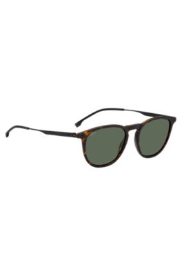 Havana-acetate sunglasses with steel temples, Brown