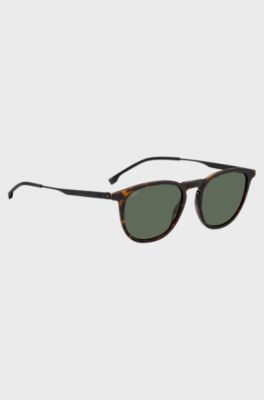 Havana-acetate sunglasses with steel temples, Brown