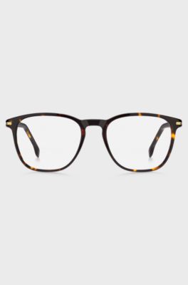 Monture optique en ac&eacute;tate Havana avec garnitures en m&eacute;tal dor&eacute;, Marron