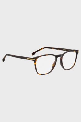 Monture optique en ac&eacute;tate Havana avec garnitures en m&eacute;tal dor&eacute;, Marron