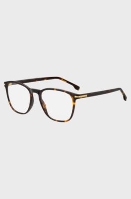 Monture optique en ac&eacute;tate Havana avec garnitures en m&eacute;tal dor&eacute;, Marron
