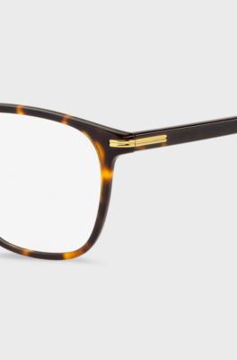 Monture optique en ac&eacute;tate Havana avec garnitures en m&eacute;tal dor&eacute;, Marron