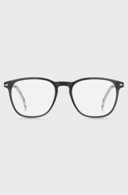 Monture optique bicolore avec garnitures embl&eacute;matiques en m&eacute;tal, Gris