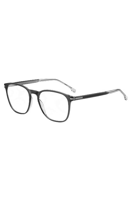 Zweifarbige Brillenfassung mit charakteristischen Metalldetails, Grau