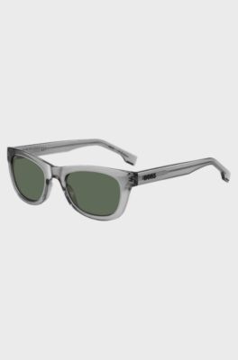 Lunettes de soleil en ac&eacute;tate gris avec logo en relief, Gris