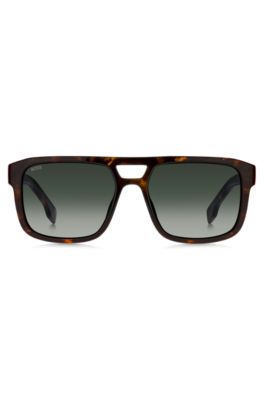 Sonnenbrille aus gemustertem Acetat mit Doppelsteg und 3D-Logo, Braun