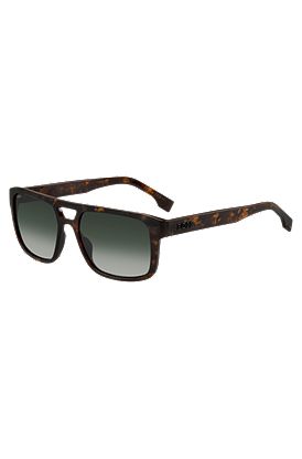 Double-bridge sunglasses in patterned acetate with 3D logo