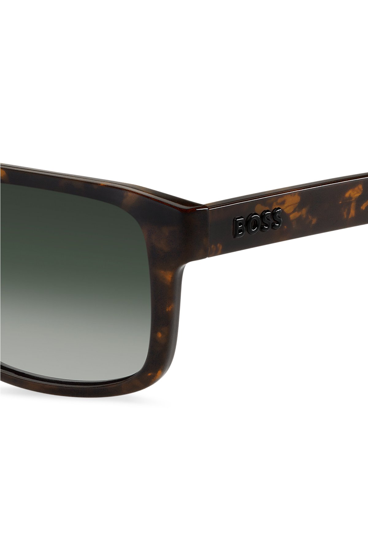 Double-bridge sunglasses in patterned acetate with 3D logo, Brown