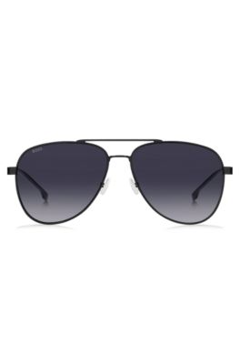 Black-steel sunglasses with double bridge, Black