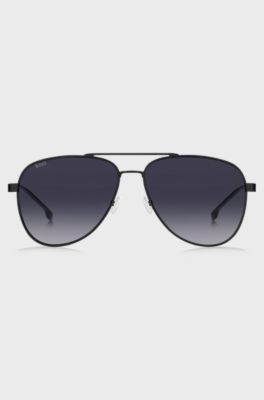 Black-steel sunglasses with double bridge, Black