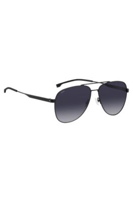 Black-steel sunglasses with double bridge, Black