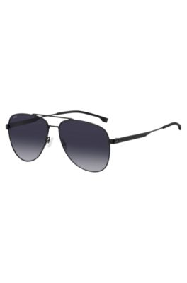 Black-steel sunglasses with double bridge, Black