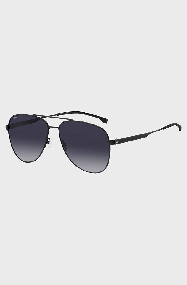 Black-steel sunglasses with double bridge, Black