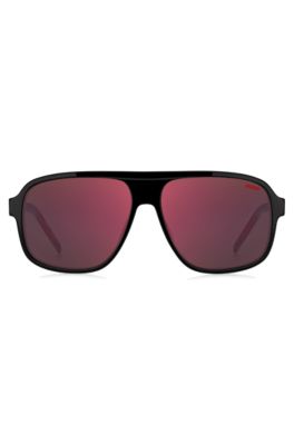 Black-acetate sunglasses with red shaded lenses, Black