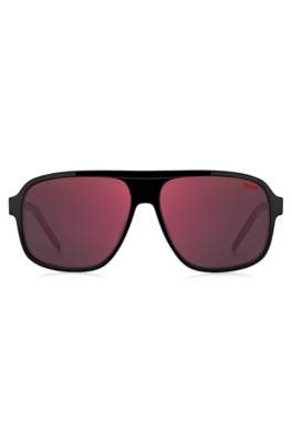 Hugo Black-acetate Sunglasses With Red Shaded Lenses