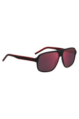 Black-acetate sunglasses with red shaded lenses, Black