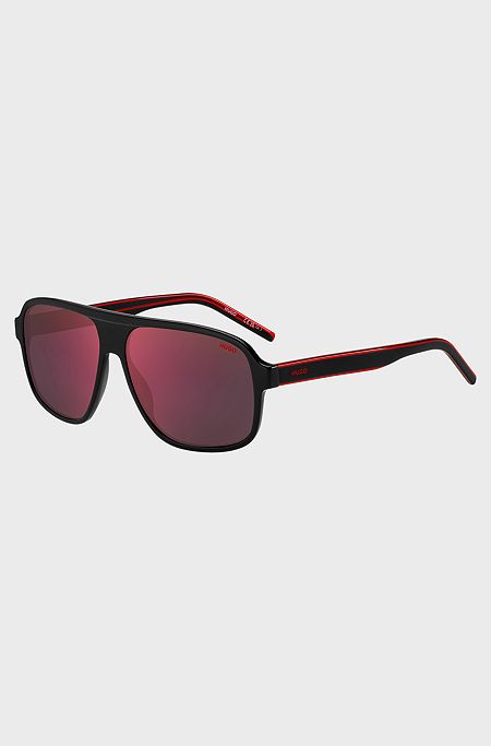 Black-acetate sunglasses with red shaded lenses, Black