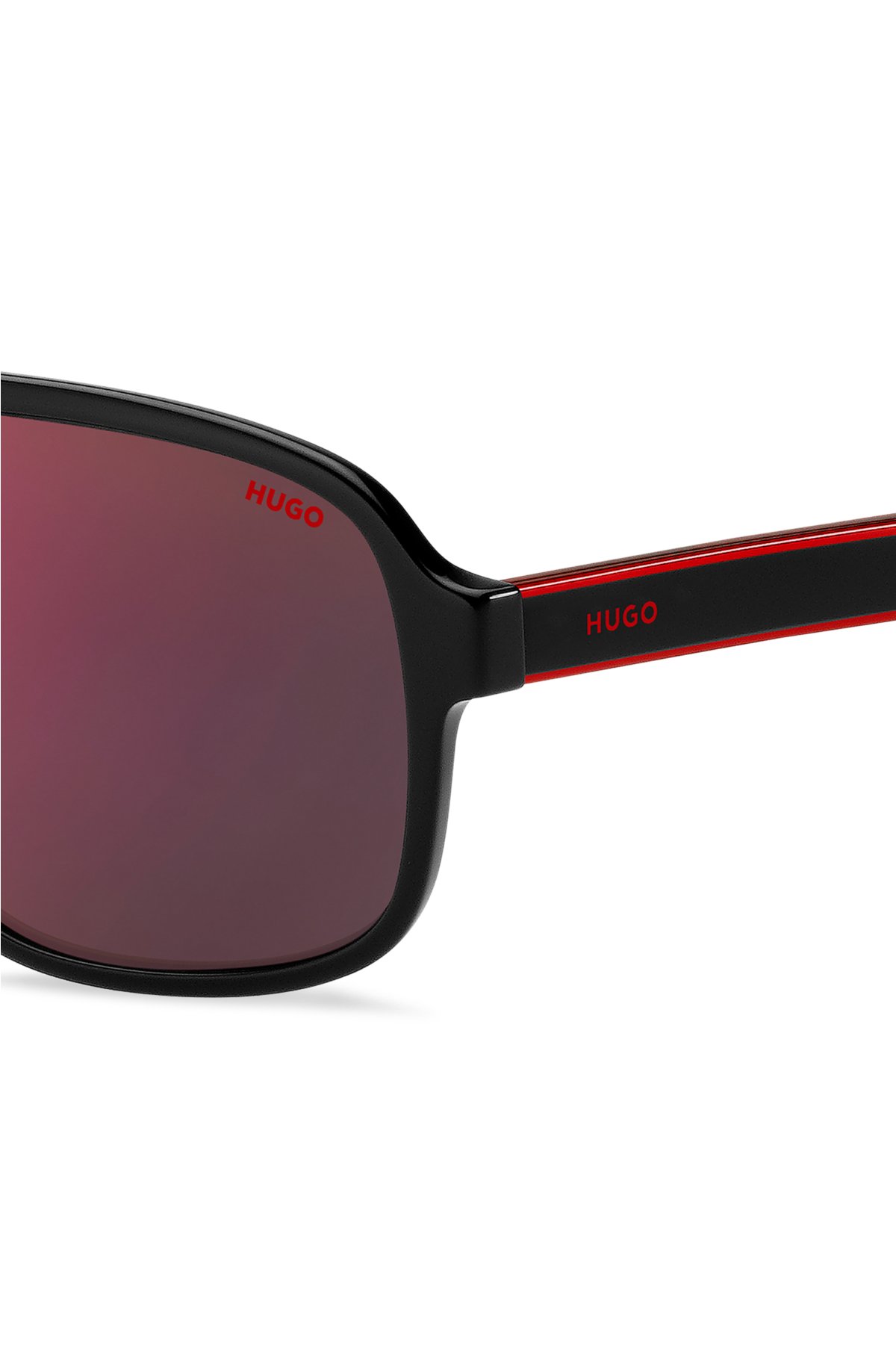 Black-acetate sunglasses with red shaded lenses, Black
