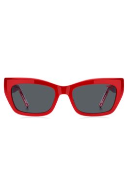 Red-acetate sunglasses with layered temples, Red