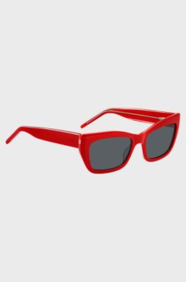 Occhiali da sole in acetato rosso con aste effetto a strati, Rosso