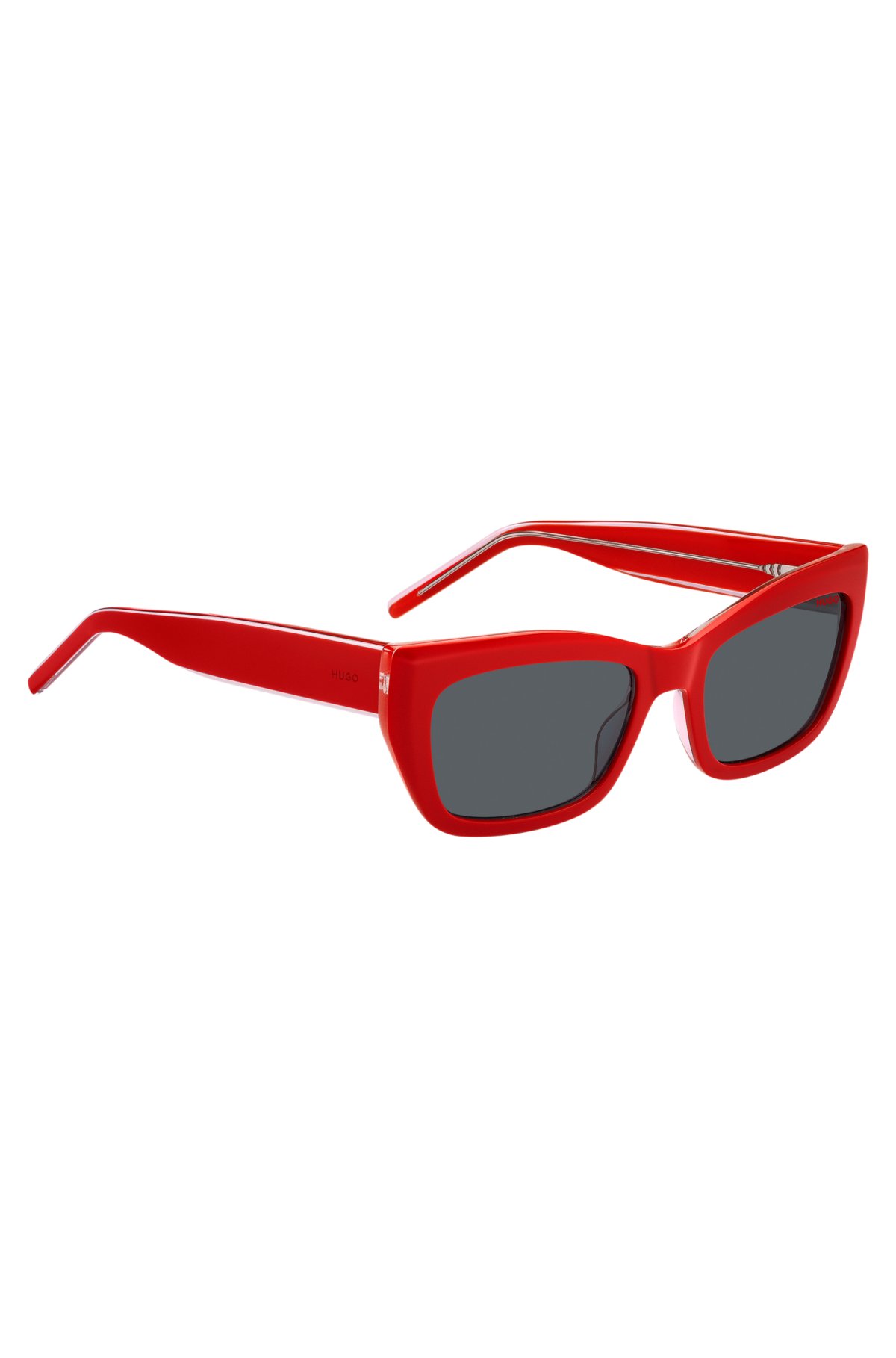 Red-acetate sunglasses with layered temples, Red